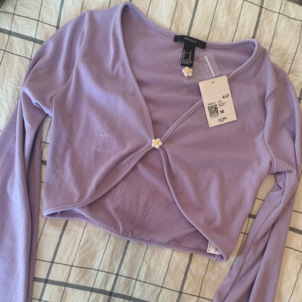 Forever 21 NEW Bell Sleeve Purple Crop Top